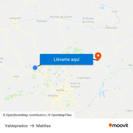 Valdeprados to Matillas map