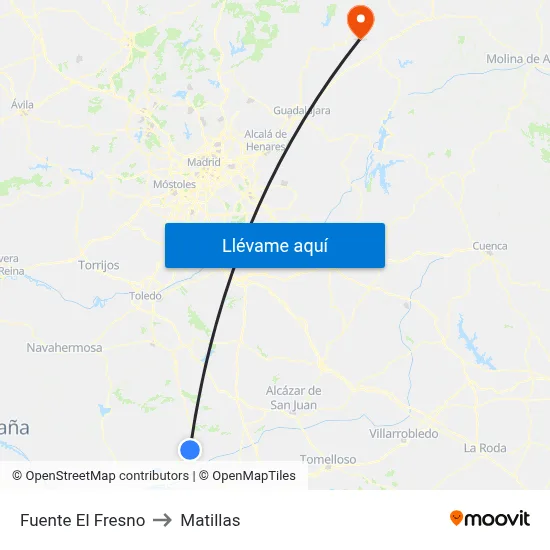 Fuente El Fresno to Matillas map