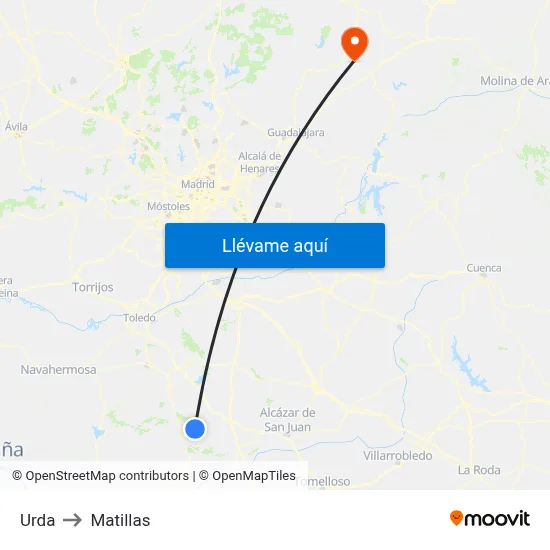 Urda to Matillas map
