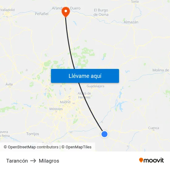 Tarancón to Milagros map