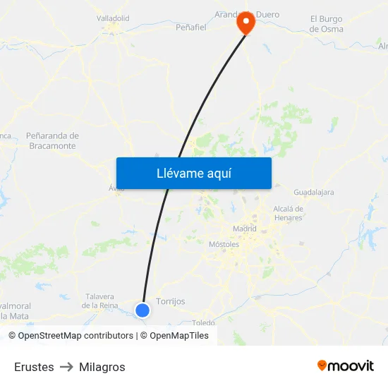 Erustes to Milagros map
