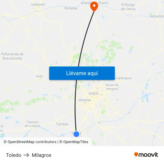 Toledo to Milagros map
