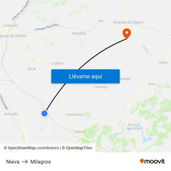 Nieva to Milagros map