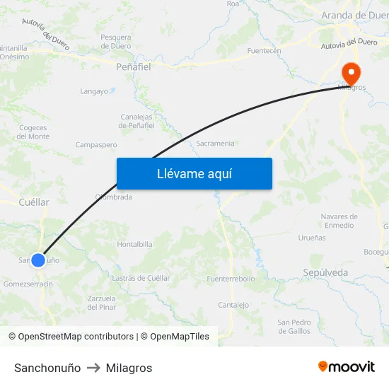 Sanchonuño to Milagros map
