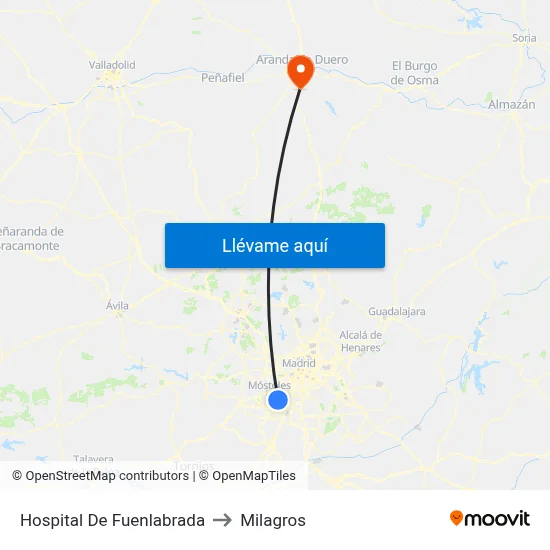Hospital De Fuenlabrada to Milagros map