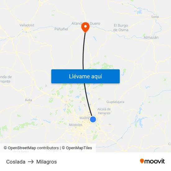 Coslada to Milagros map