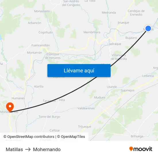 Matillas to Mohernando map