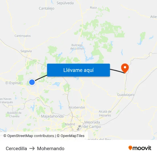 Cercedilla to Mohernando map