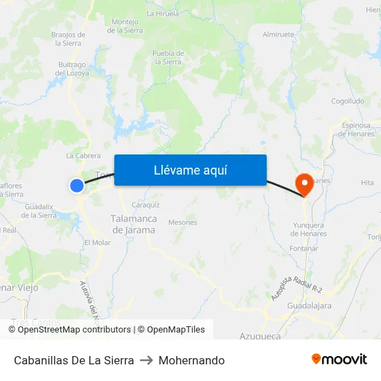 Cabanillas De La Sierra to Mohernando map