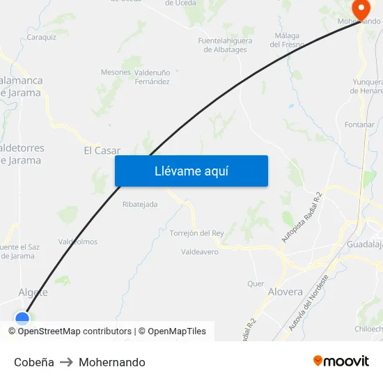Cobeña to Mohernando map