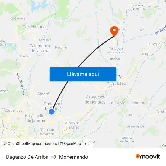 Daganzo De Arriba to Mohernando map