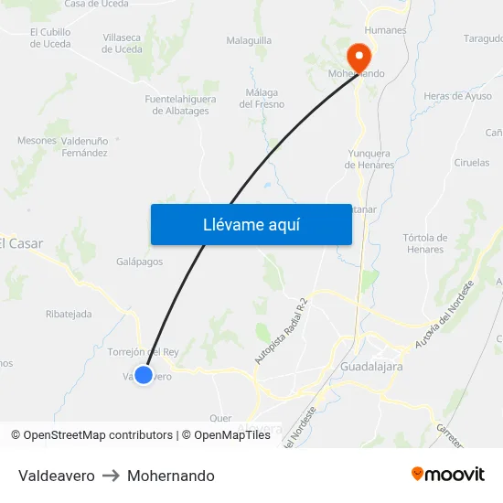 Valdeavero to Mohernando map