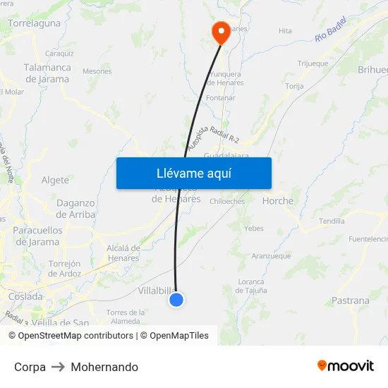 Corpa to Mohernando map