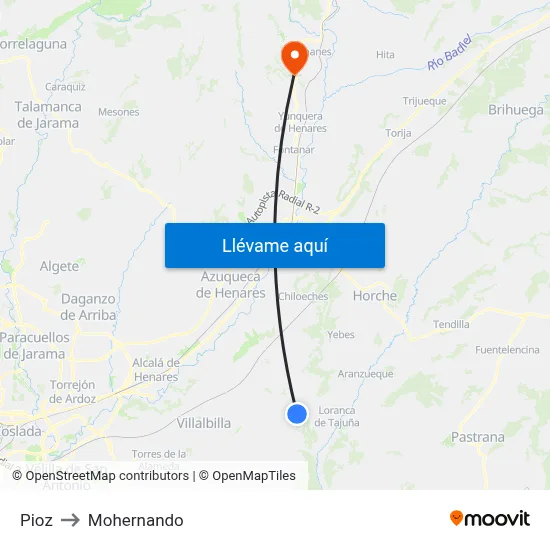 Pioz to Mohernando map