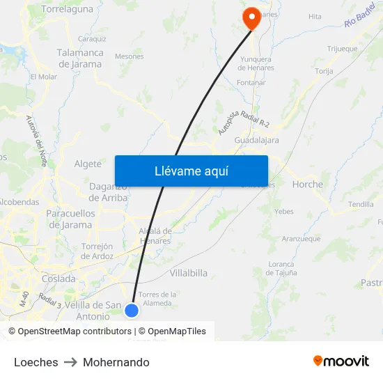 Loeches to Mohernando map