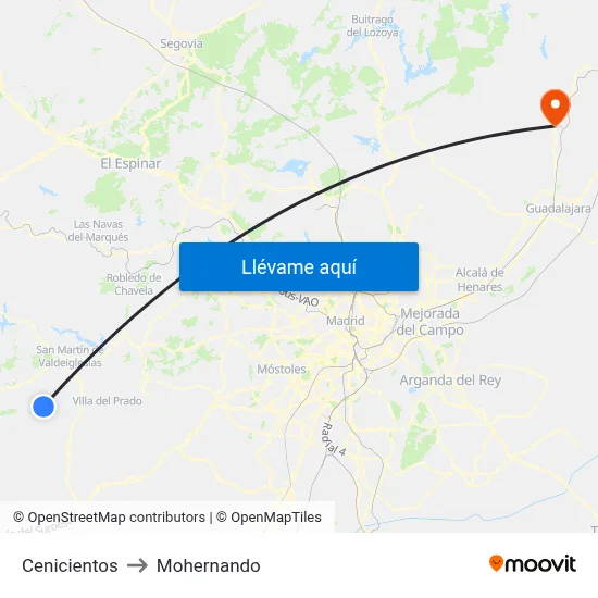 Cenicientos to Mohernando map