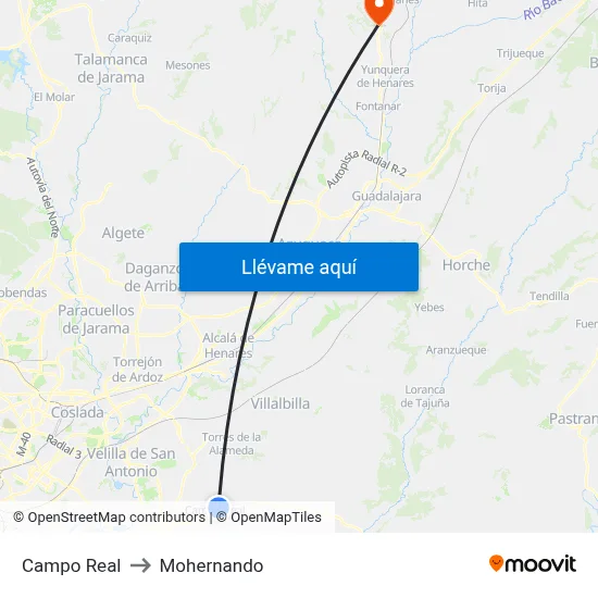 Campo Real to Mohernando map