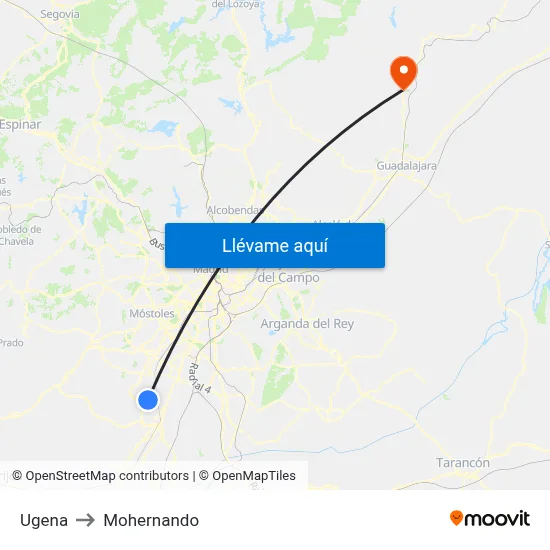 Ugena to Mohernando map