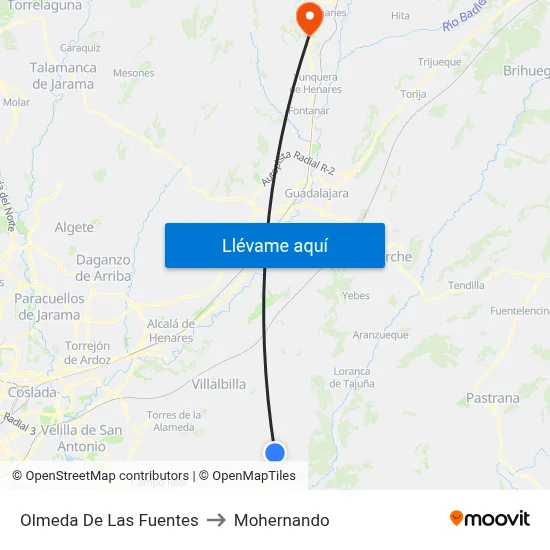Olmeda De Las Fuentes to Mohernando map