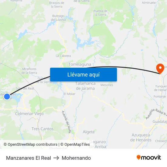 Manzanares El Real to Mohernando map