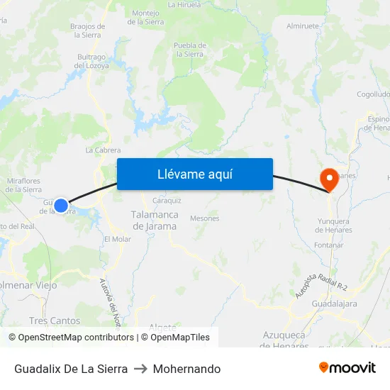 Guadalix De La Sierra to Mohernando map