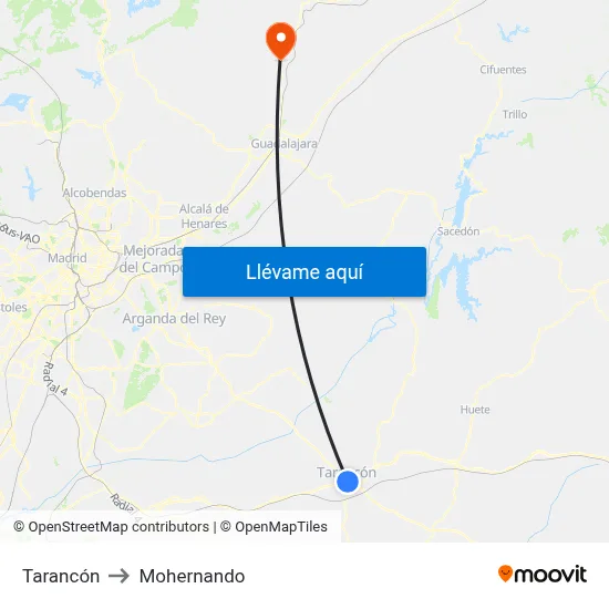 Tarancón to Mohernando map