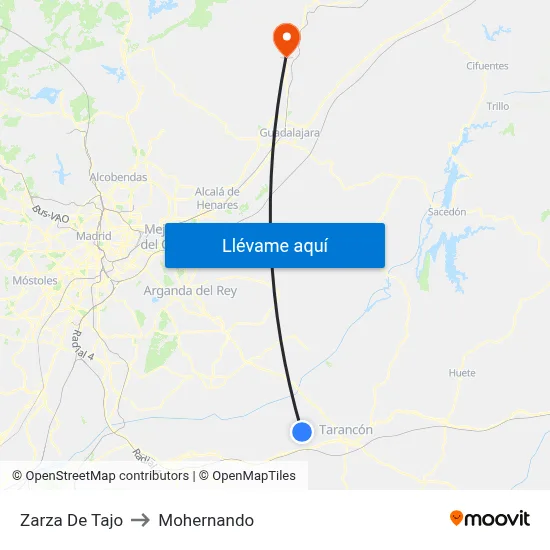 Zarza De Tajo to Mohernando map