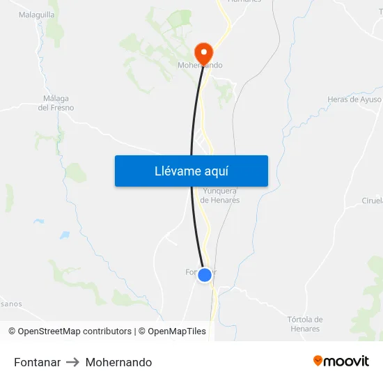 Fontanar to Mohernando map