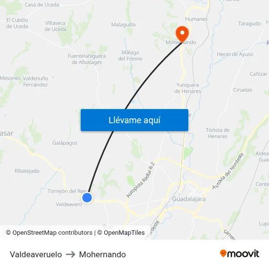 Valdeaveruelo to Mohernando map