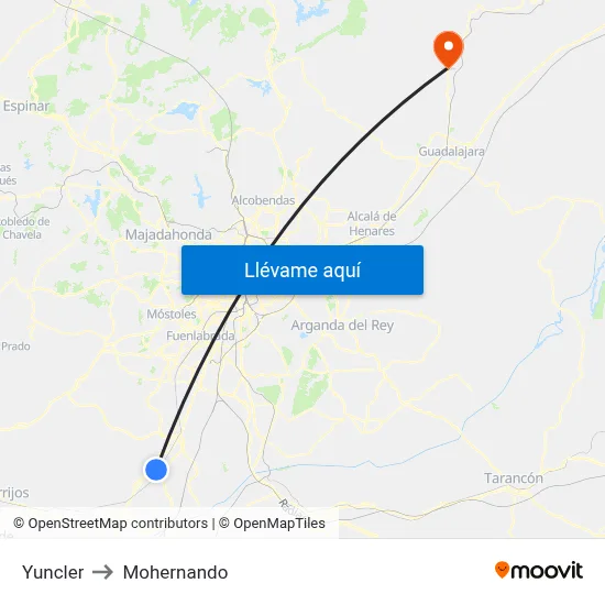 Yuncler to Mohernando map