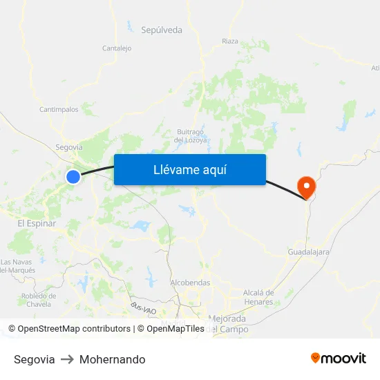 Segovia to Mohernando map