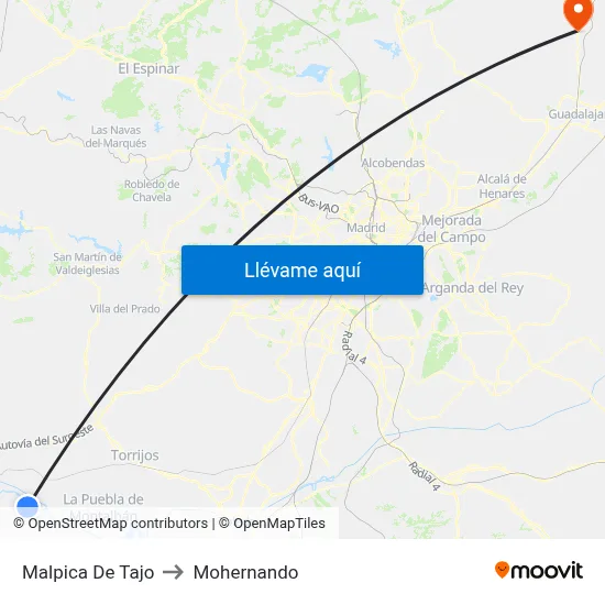 Malpica De Tajo to Mohernando map
