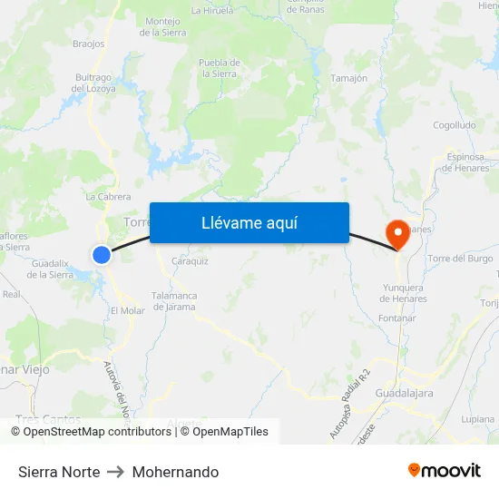 Sierra Norte to Mohernando map