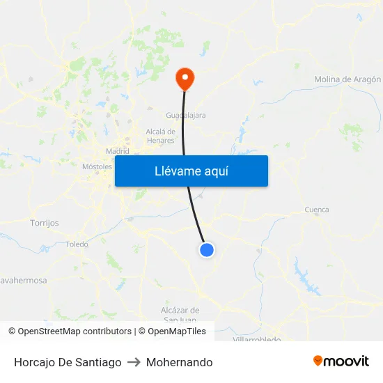 Horcajo De Santiago to Mohernando map