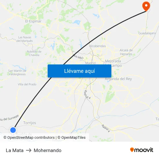 La Mata to Mohernando map