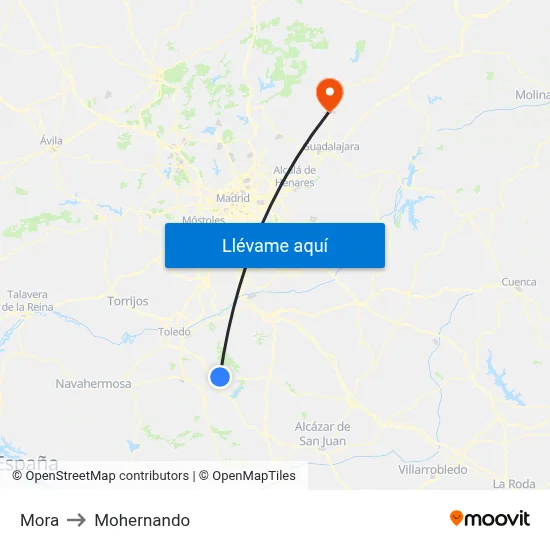 Mora to Mohernando map