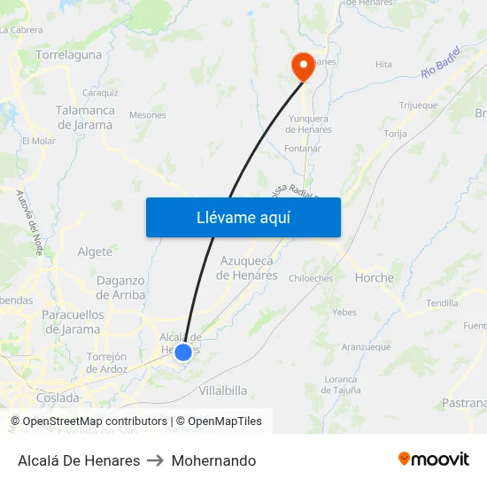 Alcalá De Henares to Mohernando map