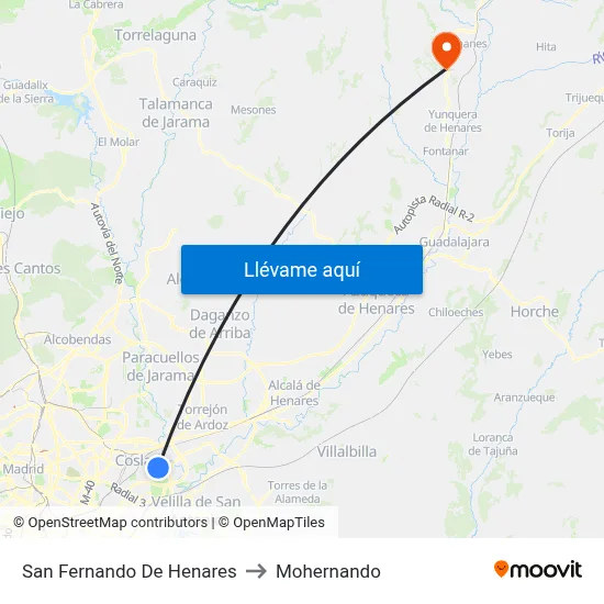 San Fernando De Henares to Mohernando map