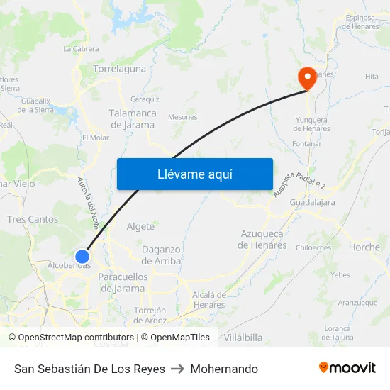 San Sebastián De Los Reyes to Mohernando map