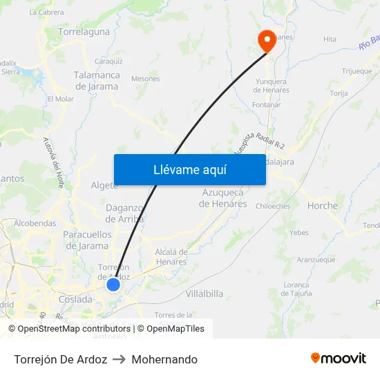 Torrejón De Ardoz to Mohernando map