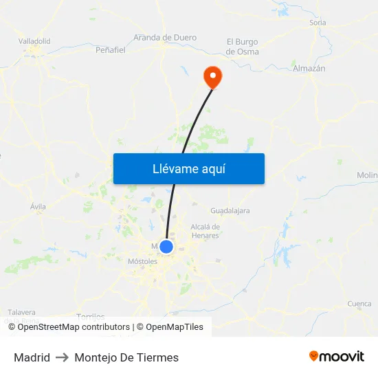 Madrid to Montejo De Tiermes map