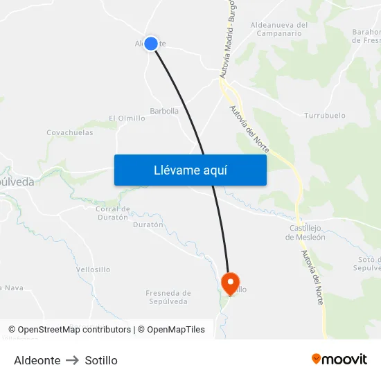 Aldeonte to Sotillo map