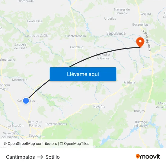Cantimpalos to Sotillo map