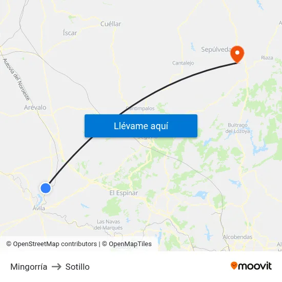 Mingorría to Sotillo map