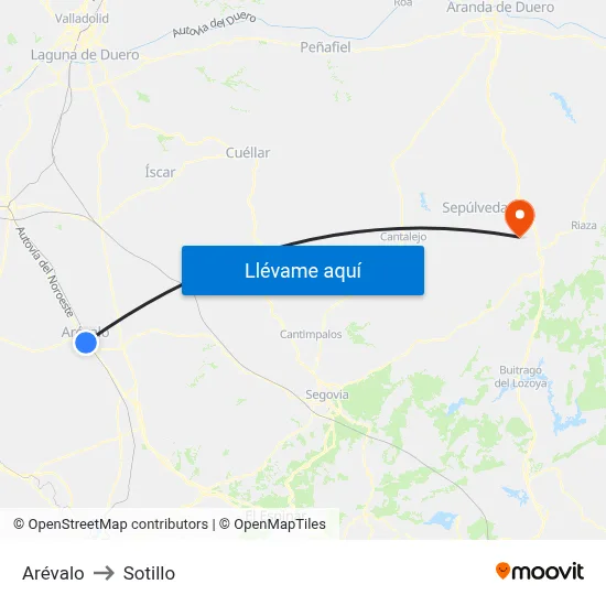 Arévalo to Sotillo map