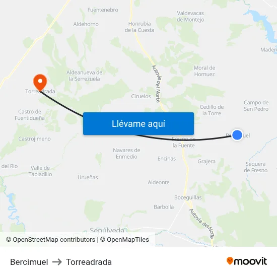 Bercimuel to Torreadrada map