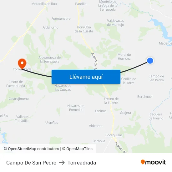 Campo De San Pedro to Torreadrada map