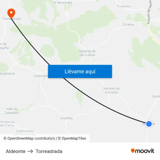 Aldeonte to Torreadrada map