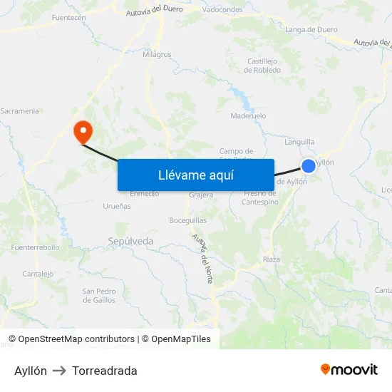 Ayllón to Torreadrada map