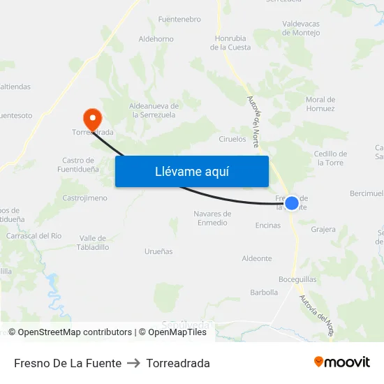 Fresno De La Fuente to Torreadrada map